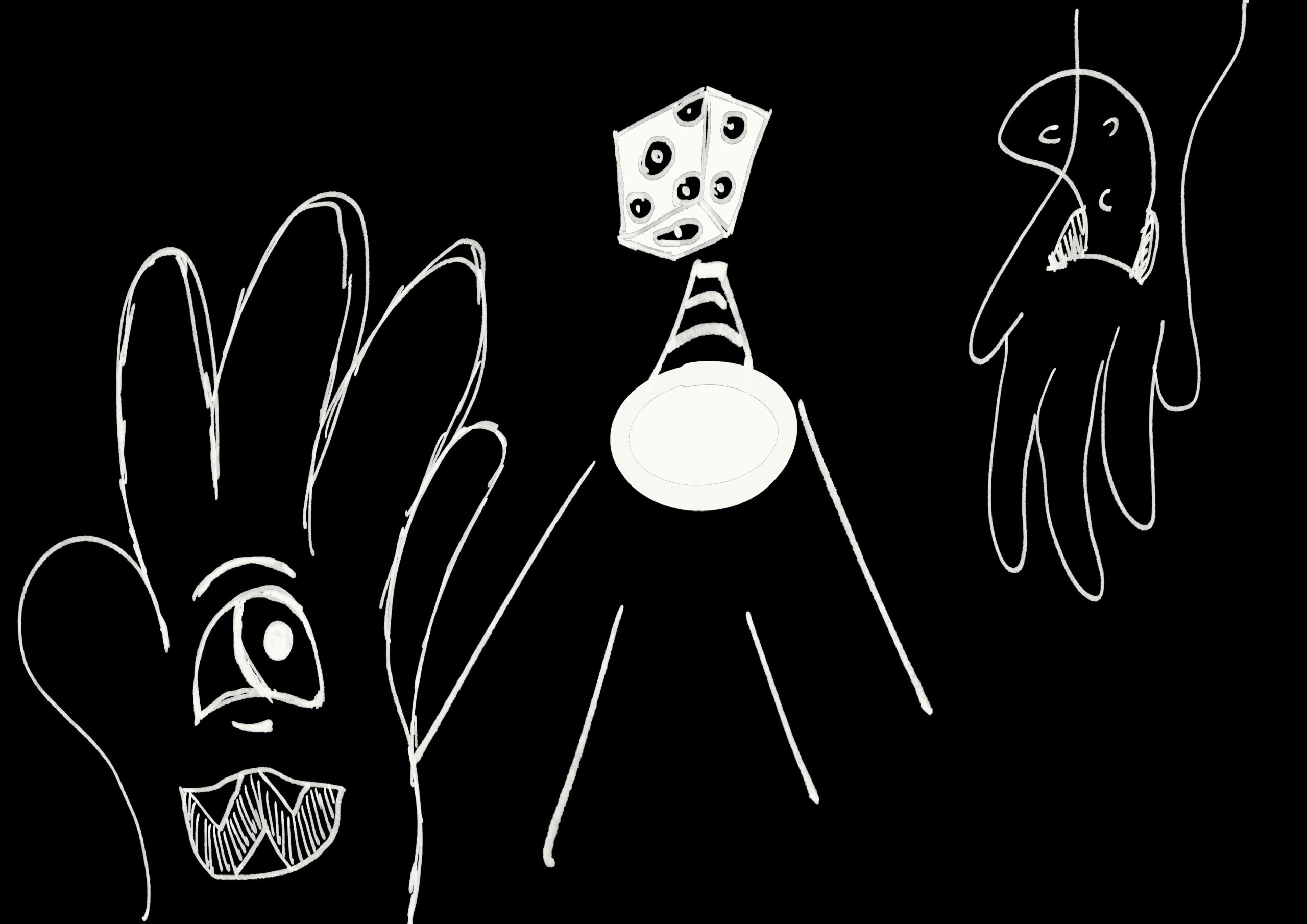 Hand, dice & creature